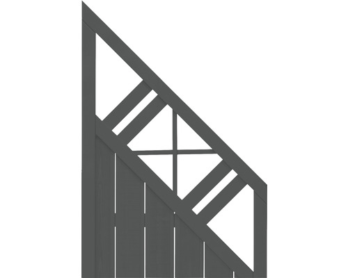 Detailansicht eines grauen Holzzauns mit dekorativem Gitter