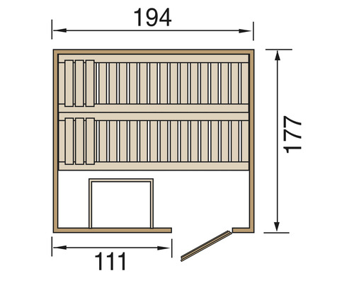 Plan d''une sauna avec des dimensions.