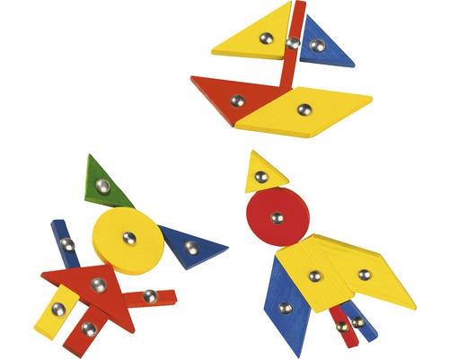 Jeu magnétique en bois avec différentes formes.