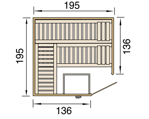 Plan d''une sauna avec dimensions en centimètres