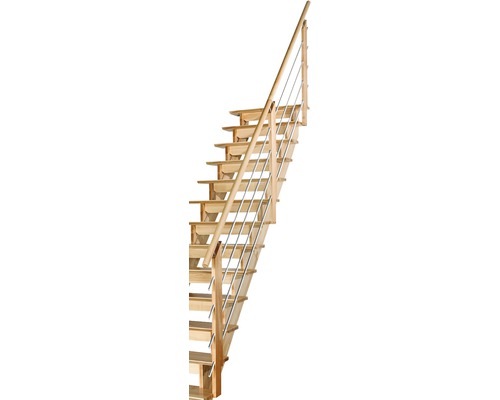 Escalier en bois avec rampe métallique