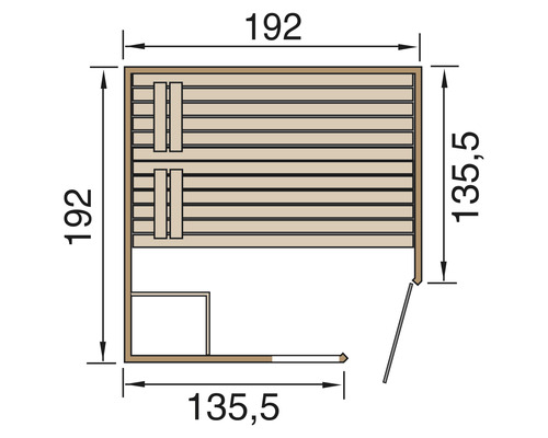 Dimensions d''un sauna avec bancs, paroi latérale et porte
