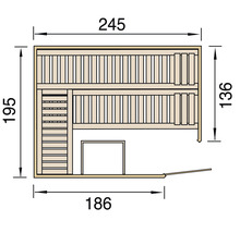 Massivholzsauna Weka Kemi Eck GTF Gr.2 inkl. 7,5 kW Ofen u.digitaler Steuerung mit Fenster und graphitfarbeneer Ganzglastüre