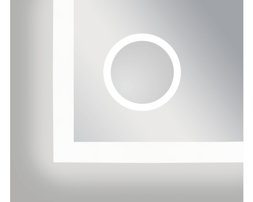Vue détaillée d''un miroir éclairé de forme rectangulaire et éclairage circulaire