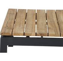 Vue détaillée d''un banc de jardin en teck avec cadre en métal