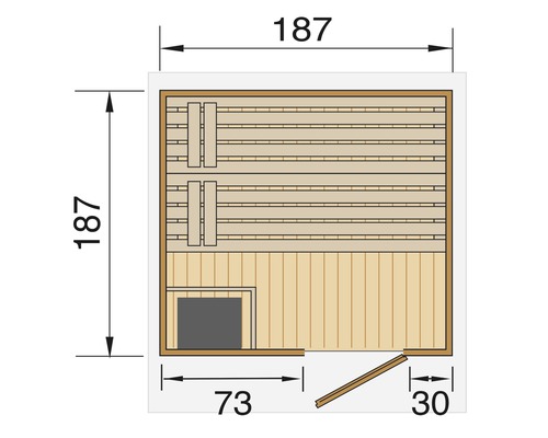 Plan d''une sauna avec dimensions.