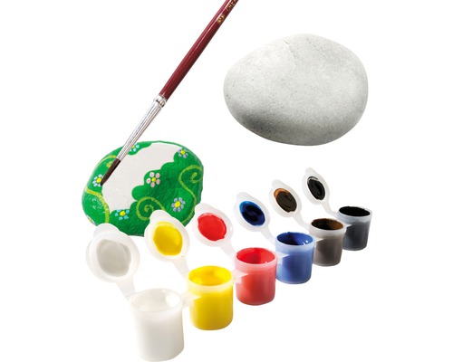 Kit de peinture sur pierre avec peintures, pinceau et pierre