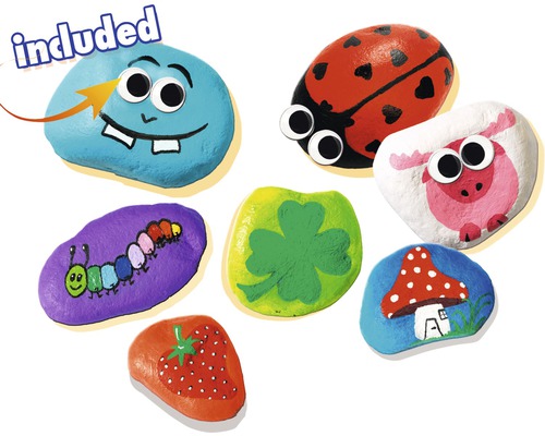 Pierres peintes avec des motifs d''animaux et un visage