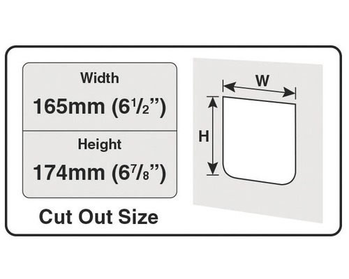 Ausschnittgröße mit Angabe von Breite 165 Millimeter und Höhe 174 Millimeter