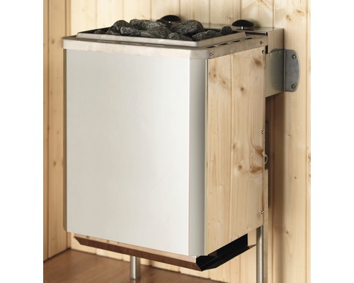 Poêle de sauna en bois et métal avec pierres de sauna