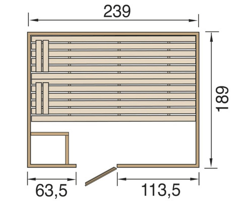 Grundriss einer Sauna mit Maßangaben