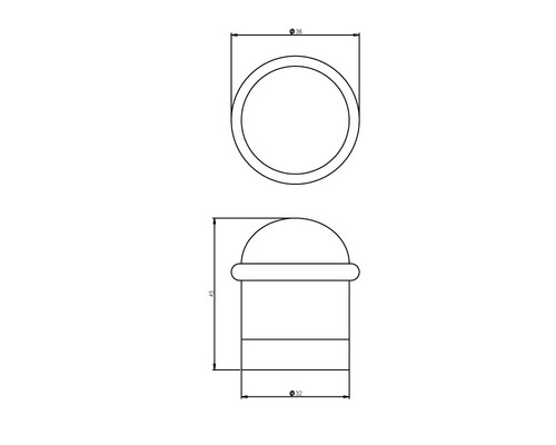 Technische Zeichnung eines Türstoppers mit den Maßen 38 und 32 Millimeter Durchmesser sowie 45 Millimeter Höhe