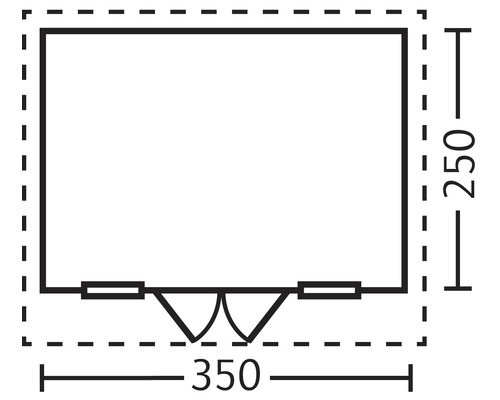 Grundrisszeichnung eines Gartenhauses mit den Maßen 350 x 250 cm