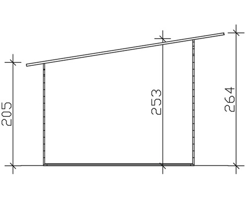Technische Zeichnung eines Gerätehauses mit Maßangaben.