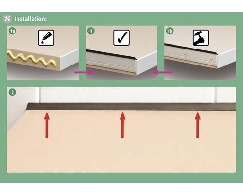 Instructions pour le montage d''une bordure de plan de travail.