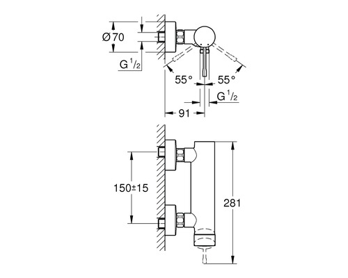 Dessin technique d''un robinet avec indications de dimensions