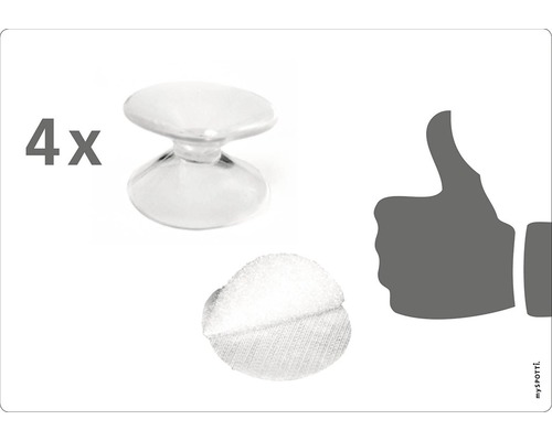 Vier transparente Möbelknöpfe mit Klebepad zur Befestigung