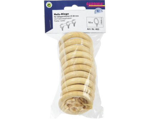Holzringe für Gardinenstangen mit Faltenlegehaken, Durchmesser 28 Millimeter, 10 Stück