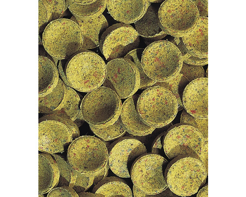 Nahaufnahme von runden Fischfuttertabletten