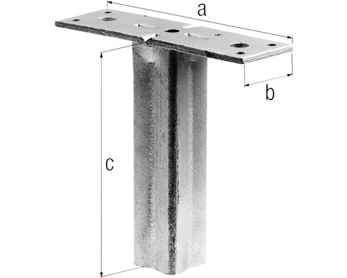 Pied de poteau métallique avec dimensions a, b et c