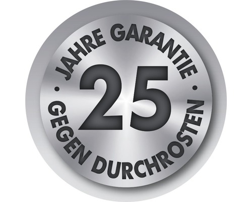 Symbol für 25 Jahre Garantie gegen Durchrosten