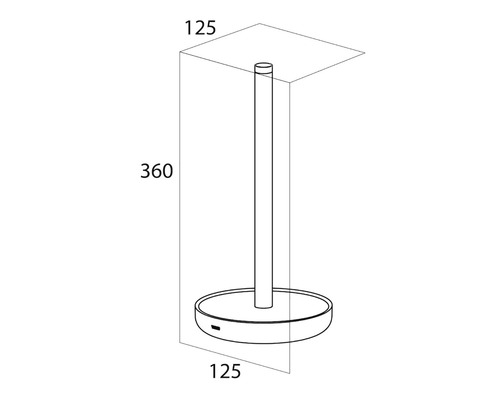 Technische Zeichnung einer Tischleuchte mit Höhenangabe 360 Millimeter und Breitenangabe 125 Millimeter
