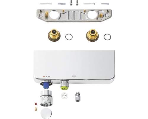 Mitigeur thermostatique apparent avec accessoires de montage et logo Grohe
