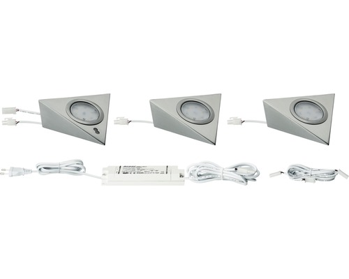 Set d'éclairages sous-meuble Paulmann LED Sensor 3x2,8W 3x170 lm 2700 L blanc chaud fer brossé 3 pièces 12 V