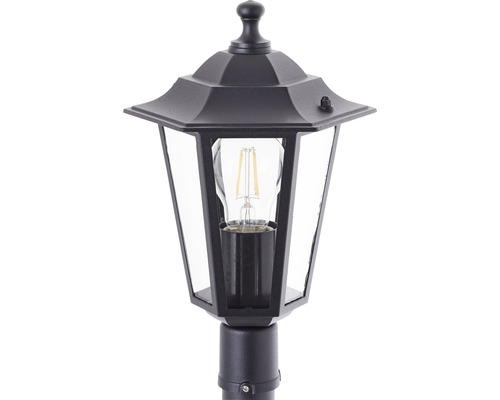 Lampadaire noir avec verre transparent et ampoule