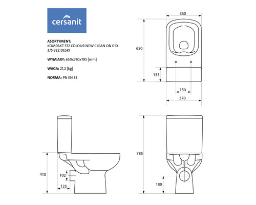 Schéma technique de toilettes avec dimensions