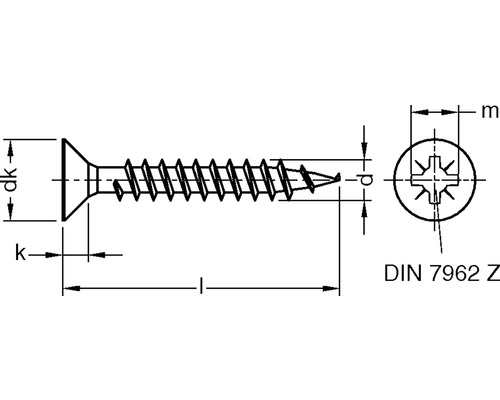 Dessin technique d''une vis à tête fraisée selon DIN 7962