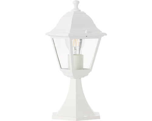Weisse Sockelleuchte für den Aussenbereich mit klarem Glas