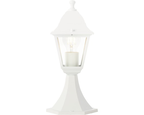 Weisse Sockelleuchte für den Aussenbereich mit klassischem Design.