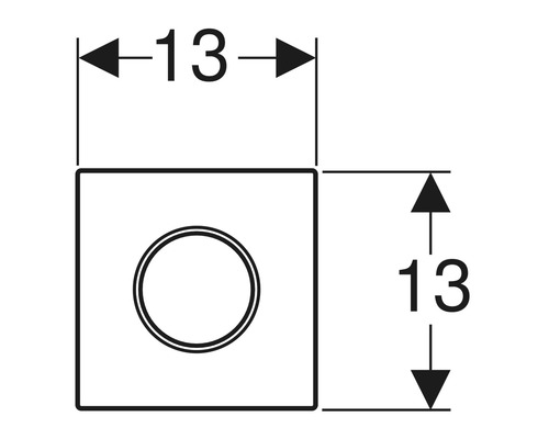 Technische Zeichnung eines quadratischen Objekts mit einem Durchmesser von 13 Millimetern