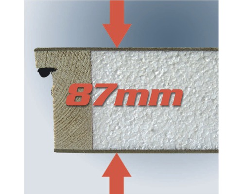 87 Millimeter dicke Holzplatte mit Isolierung