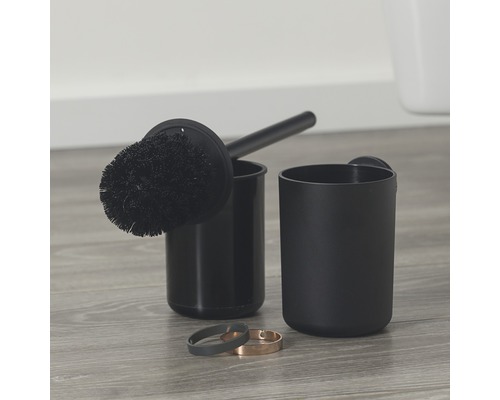 Brosse de toilette noire avec support et gobelet à brosse à dents pour montage mural
