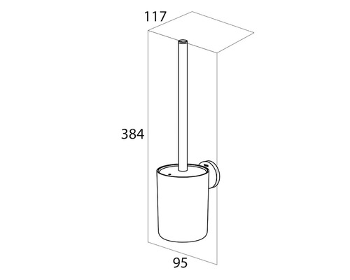 Dessin technique d''une brosse de toilette murale avec dimensions