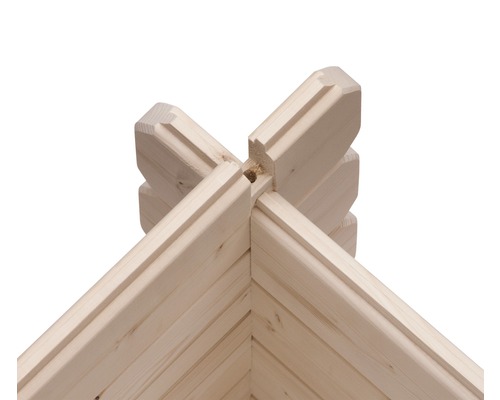 Detailansicht Eckverbindung Blockbohlenhaus