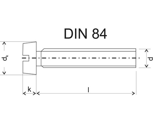 Dessin technique d''une vis à tête cylindrique selon la norme DIN 84 avec cotation