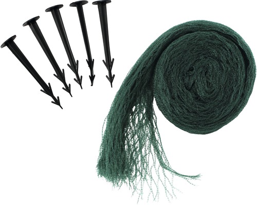 Filet de protection contre les oiseaux vert avec cinq sardines noires