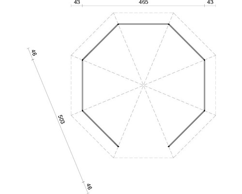 Grundrisszeichnung eines Gartenhauses mit Maßangaben