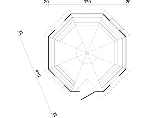 Vue de dessus du plan du chalet de jardin avec indications de dimensions