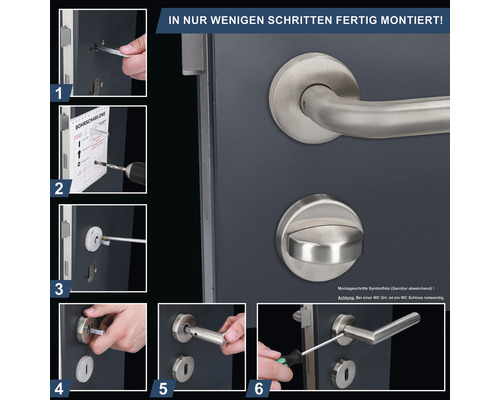 Montageanleitung für eine Türgarnitur in sechs Schritten
