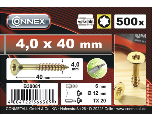 Vis Onnex 4,0 x 40 millimètres, galvanisées, 500 pièces