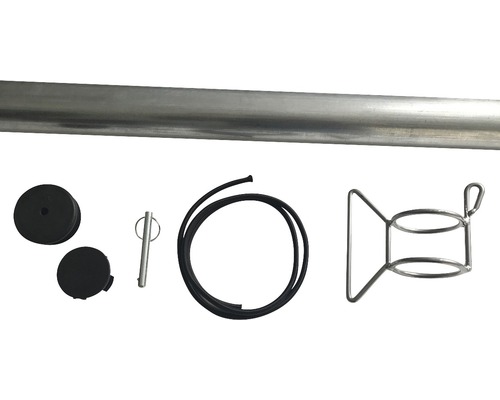 Barre métallique avec accessoires tels qu''un anneau en caoutchouc, un support métallique et des bouchons