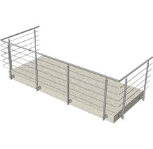 Geländer aus Edelstahl mit horizontalen Füllstäben auf Beton