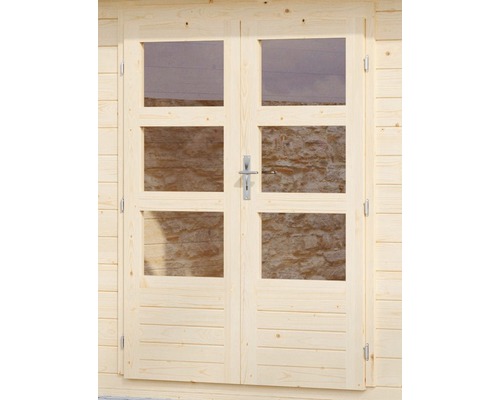 Doppeltür aus Holz mit Glaseinsätzen für Gartenhaus