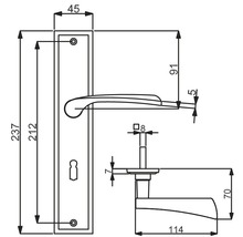 Schéma technique d''une poignée de porte avec dimensions