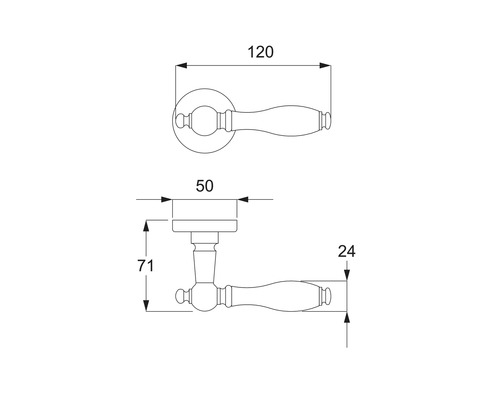 Schéma technique d''une poignée de porte avec indications de dimensions