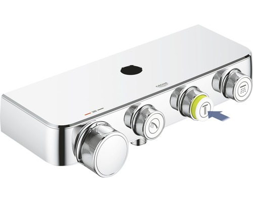 Grohe Thermostatbatterie mit mehreren Bedienelementen zur Steuerung der Dusche